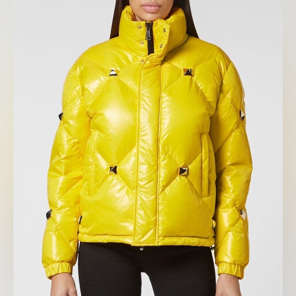 Philipp Plein Studded Yellow Short Puffer Jacket - Picture 1 of 6